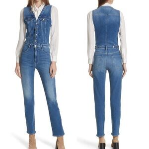 FRAME Le Slender Crop Denim Jumpsuit Medium Wash